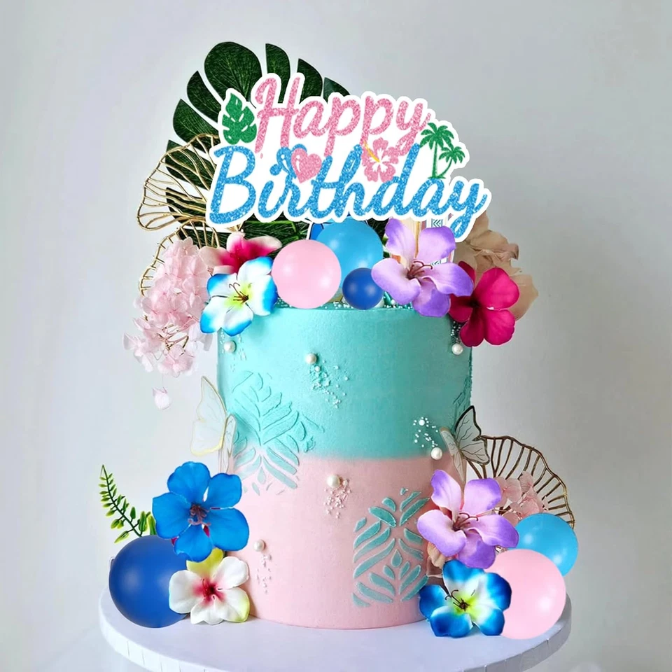 Toppers para pasteles rosa azul con bolas flor de hibisco decoraciones para pasteles hawaianos para  Foto 4 de 4