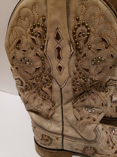 Stivali Corral donna beige/argento borchie incrociate pelle stivali western 8,0 M - Foto 15 di 24