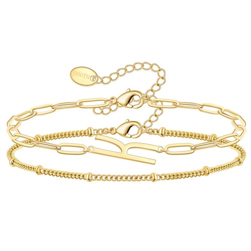 Initial Bracelet Set Dainty Gold Letter Bracelet 14K Gold Plated Stainless Steel