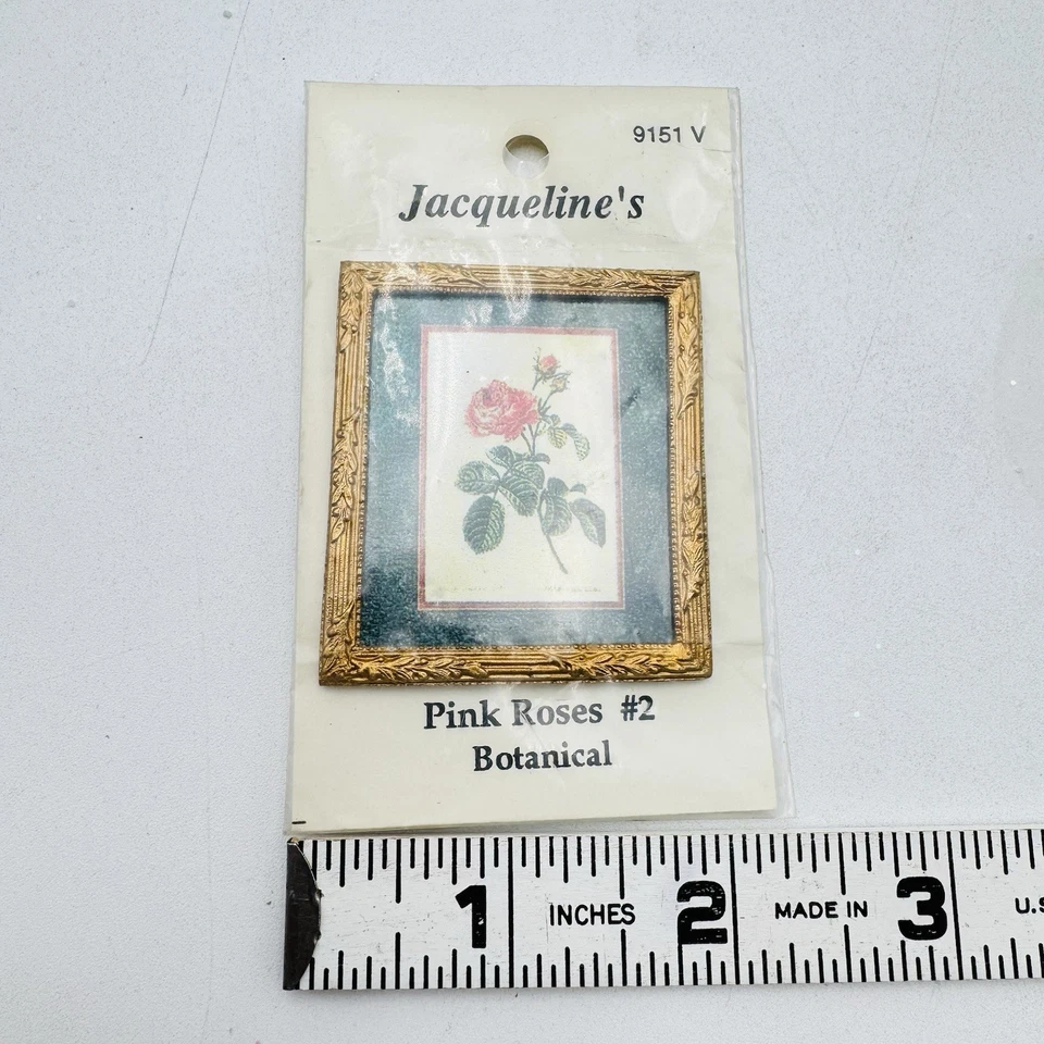 Marco de pintura de flores botánicas en miniatura para casa de muñecas Jacqueline's rosas rosadas Foto 3 de 4