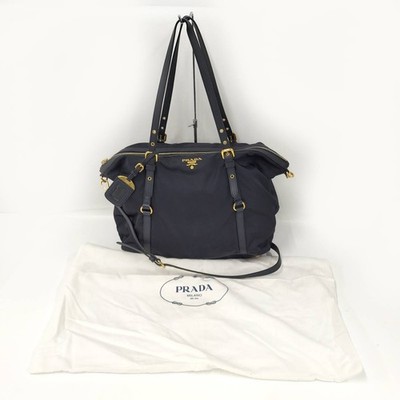 Prada Navy Nylon 2Way Shoulder Tote Bag Women 1BG253 Adjustable Shoulder Strap