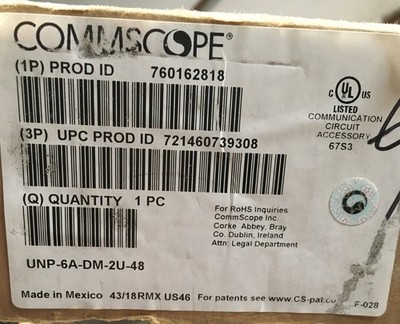 COMMSCOPE UNP-6A-DM-2U-48 48 Ports 2U CAT-6A 760162818 **NEW** 19  Patch Panel