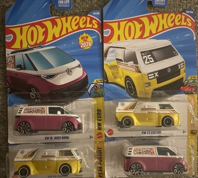 Lot of 4 Hot Wheels VW ID. BUZZ Bomb - HW Euro New for 2026, VW T3 Custom - Peak