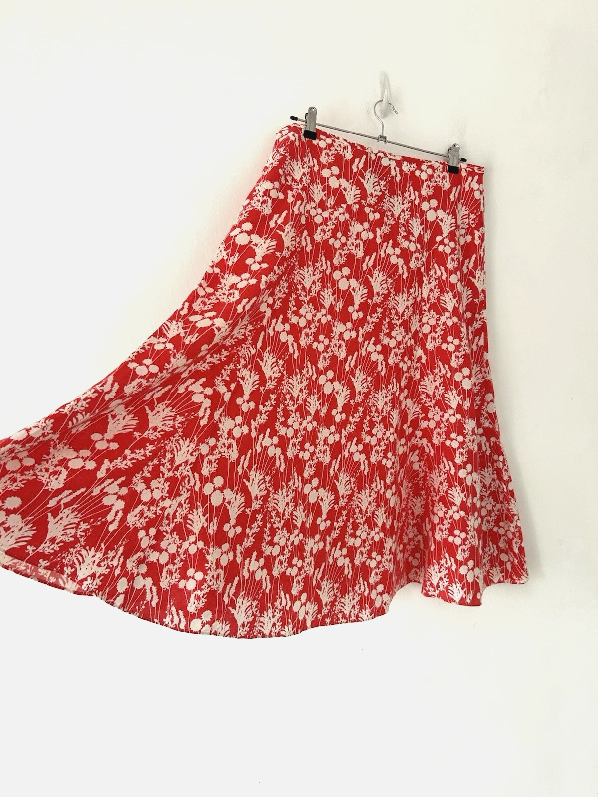 Viyella 100% Linen Skirt Women's Floral Lined Midi Red & White Midi Size 12