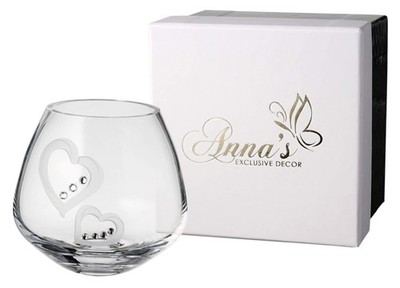 Hearts Tea Light Candle Holder - Crystals from Swarovski & Etched Hearts - Mo...