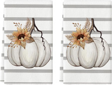 Fall Decorations Stripes Sunflower Pumpkin Kitchen Dish Towels Gift 2PCS 18X26"
