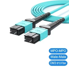 Fiber Optic Patch Cord MPO to MPO Male to Male OM3 Cable 8 or 12 Core Type B lot