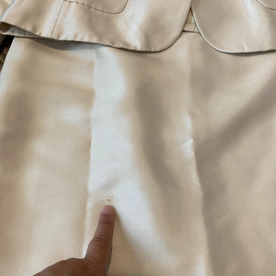 Terno saia vintage Tahari champanhe elegante 2 peças tamanho 14 bolso arco lã seda - Imagem 2 de 4