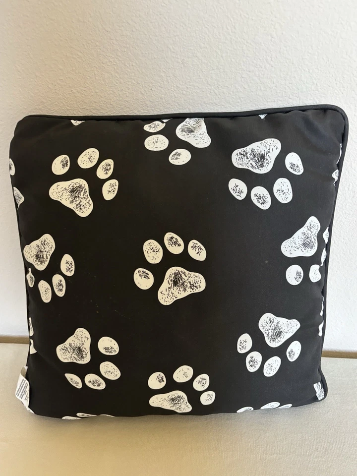 Pillow RESERVED FOR THE DOG - Indoor Outdoor Toss Throw Black, White paw prints - Image 2 of 2