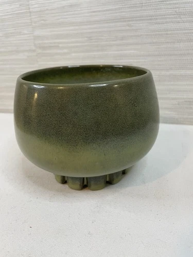 Frankoma pottery planter footed cogwheel ribbed earthy flower pot vtg western