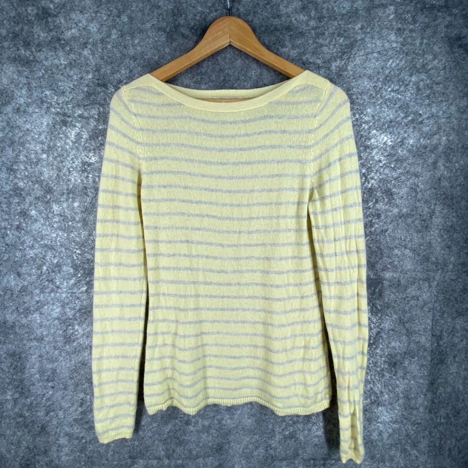 Peck and Peck Cashmere Sweater Womens Medium Yellow Gray Stripe 2 Ply Soft Cozy - Image 2 of 4