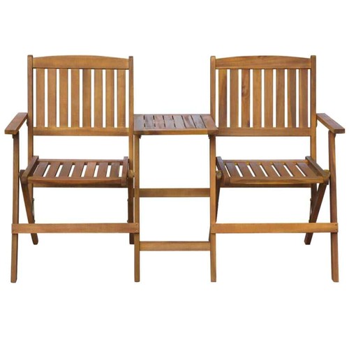 2-Seater Folding Garden Bench with Tea Table Solid Acacia Wood Outdoor Bistro - Picture 2 of 4
