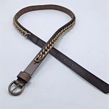 Banana Republic Brown Leather Narrow Belt w Chain Detail Womens Small 31 