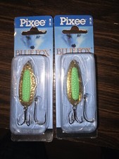 2 Blue Fox Pixee Fishing Spoon Egg-Sac Insert Salmon Trout Lure Vintage Gree 1/4