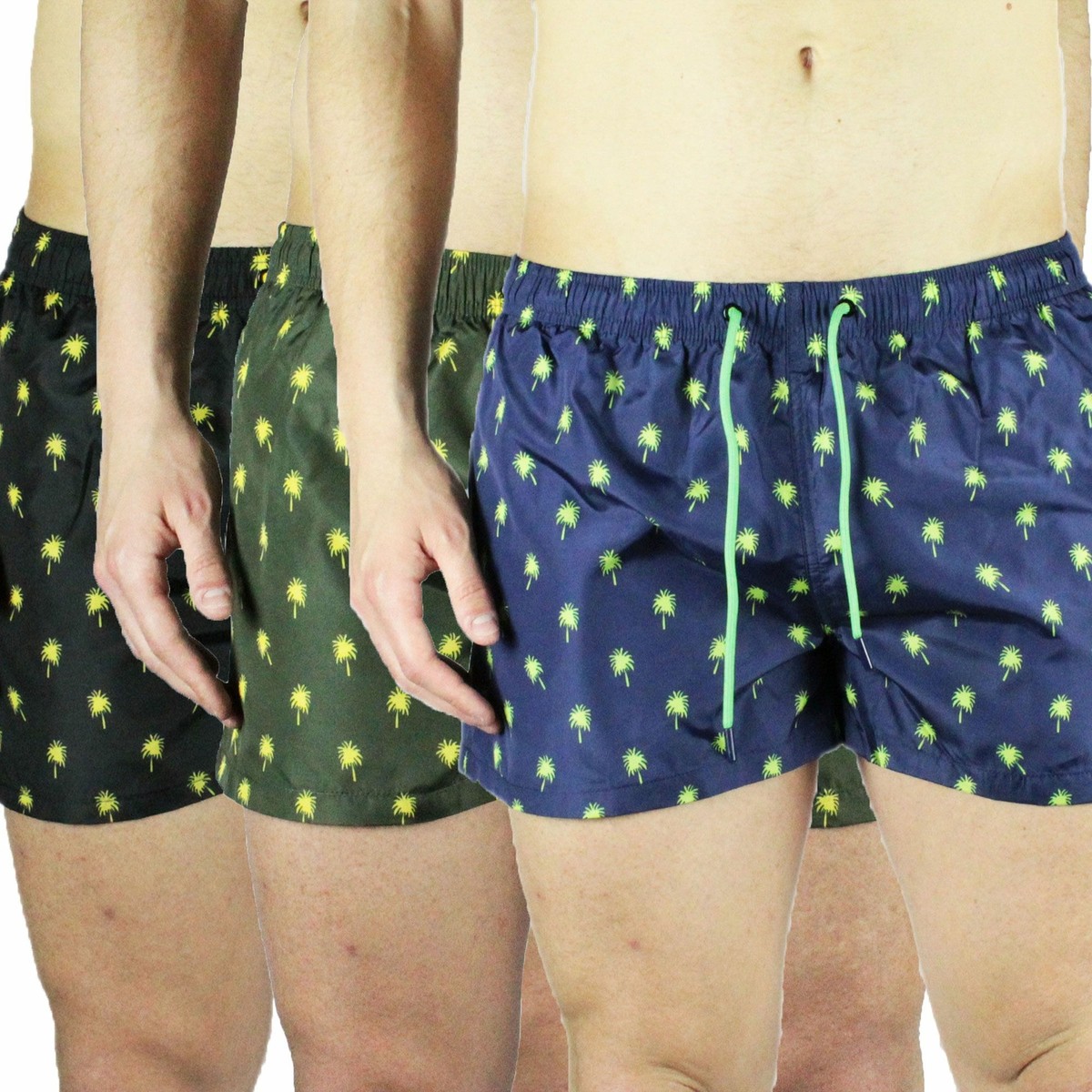 Costume da Bagno Uomo Boxer Blu Nero Verde Con Palme - Main Image