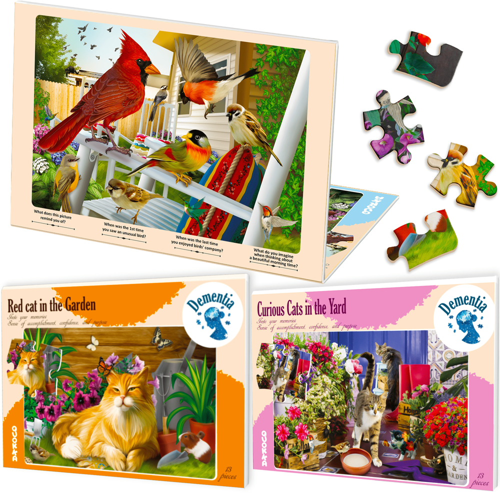 QUOKKA 13-Piece Magnetic Dementia Puzzles for Adults | 3 Set | Large Pieces
