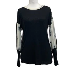 Anthropologie Tiny Raye Black & Mixed Media Puffed Sleeve Top sz XS Y2K Boho