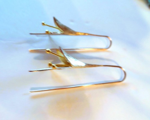 Artisan Sterling Silver Yellow Gold Sculptural Flower Hook Earrings 925 2" g 4.5 - Picture 6 of 11