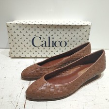 NOS Vintage 90s CALICO Leather Weave BALLET FLATS Shoes BROWN 6M SPAIN