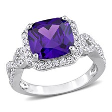 Amour Sterling Silver 8CT TGW Purple White Cubic Zirconia Square Halo Ring
