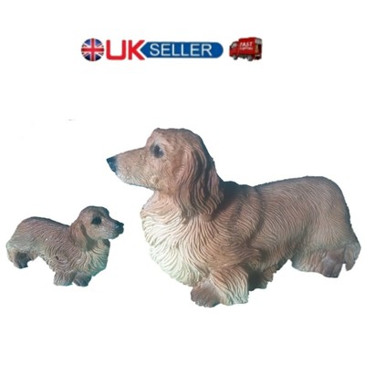 Longhaired Daxy Dachshund Puppy Pair Of Pet Dog Ornament Figure
