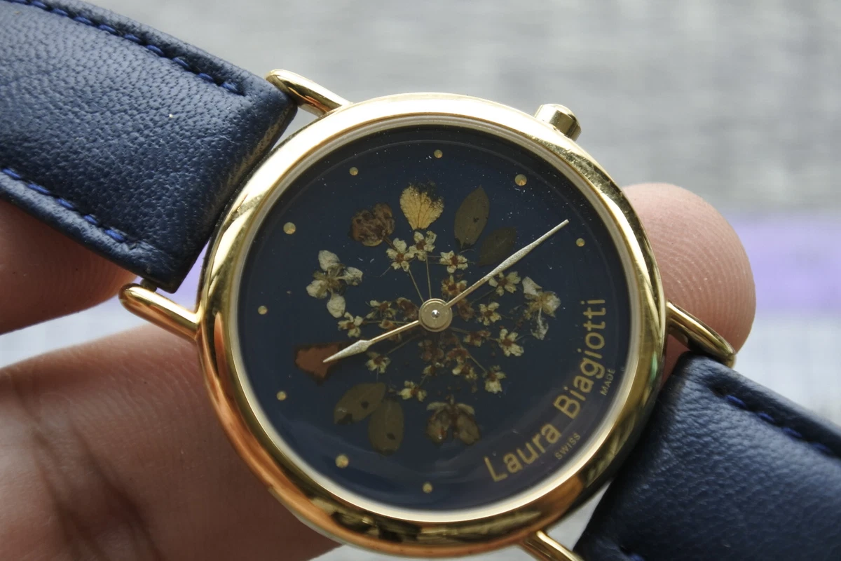 Vintage Laura Biagiotti Quarzuhr Schweizer Herstellung Blumenzifferblatt Dame ru