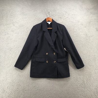 Old Navy Pea Coat Blazer Womens XS Long Sleeve Button Notched Pocket Black  NEW