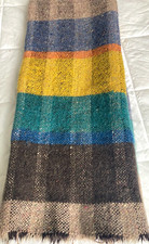 ANTIQUE HAND WOVEN MULTI-COLORED STRIPED WOOL BLANKET THROW 40x53"