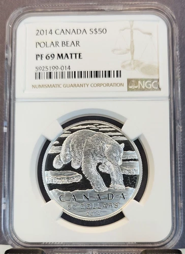 2014 CANADA SILVER 50 DOLLARS POLAR BEAR NGC PF 69 MATTE SCARCE