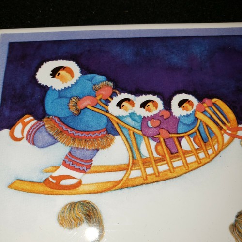 Art Tile Eskimo (Musher) On Dog Sled Decorative Tile Cork Back - Picture 9 of 9