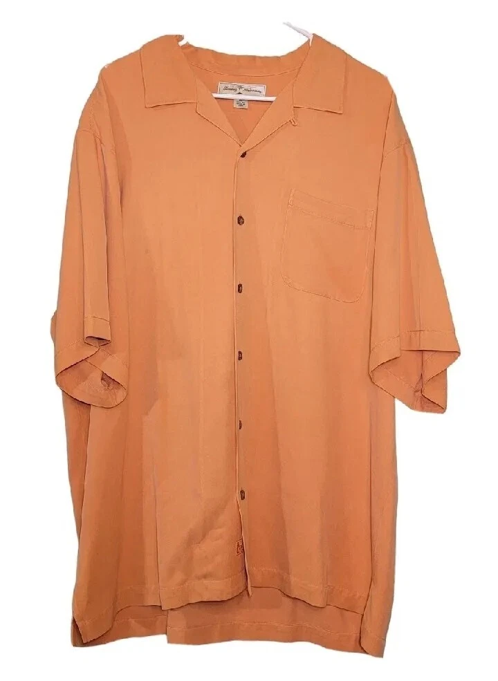 100% Silk tommy bahama Mens size XL orange button down shirt