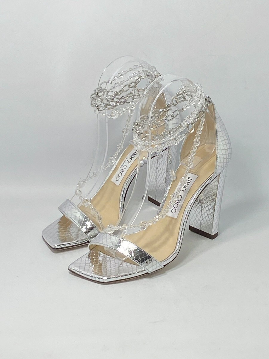 Jimmy Choo Neena Croc-Embossed Metallic Leather Embellished