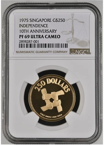1975 Singapore $250 Gold Coin, 10th Anniversary Independ, NGC PF69 Ultra Cameo