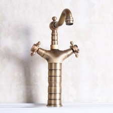 Antique Brass Swivel Spout Bathroom Kitchen Sink Vessel Faucet Basin Mixer Tap