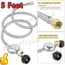BBQ Grill Low Pressure Propane Regulator Hose 5 FT with Gauge for Gas Pit, Stove