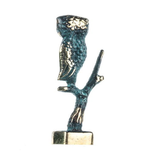 Gufo della saggezza di Atene bronzo massiccio scultura greca antica verde-oro... - Foto 5 di 8