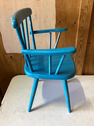 Ventage Wooden Childs Arm Chair Solid Currently Blue, but Easy to Paint - Picture 3 of 10