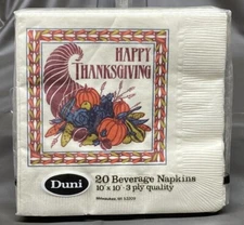 Vintage 1990 Happy Thanksgiving Beverage 3 Ply Napkins 10” X 10” 20 ct