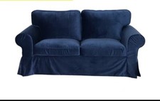 Custom Made cover set for IKEA Ektorp 2-Seater Sofa VELVET fabric blue