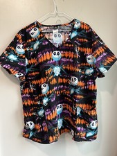 Nightmare Before Christmas Scrub Top Womens 2XL Black Orange Tie Dye Jack