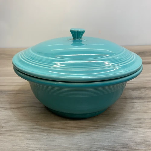 Vintage 80s Fiesta Ware Covered Casserole Dish with Lid Blue HLC USA