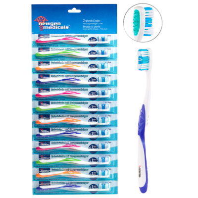 newgen medicals 12er-Pack Marken-Zahnbürsten mit Zungenreiniger, HART, 4 Farben