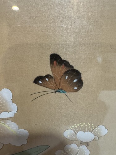 Vintage Chinese Watercolor Painting on Silk Paper, Signed, Butterfly & Flower - Picture 4 of 8
