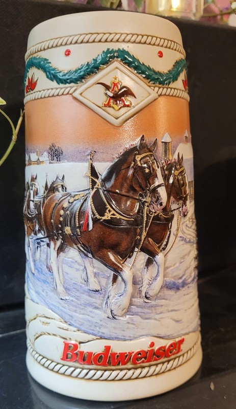 1996 Budweiser Holiday Christmas Stein Collector Series American Homestd/ No Box