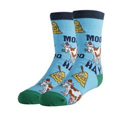 Kids Funny Animal Crew Socks, Mooo Over, Novelty Cotton Dress Socks, Size 1  4