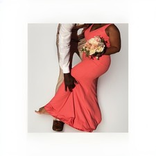 David's Bridal White by Vera Wang coral bridesmaids dress