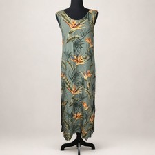 Paradise Found Hawaii Bird of Paradise Rayon Maxi Dress Floral Coastal Vintage