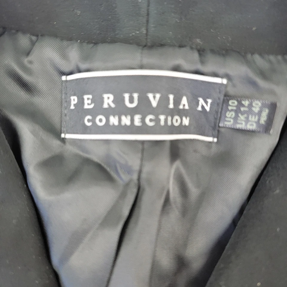 Peruvian Connection Heathcliff 粗花呢羊驼羊毛西装外套麂皮绒装饰女式 10 码 — 第 4/4 张图片