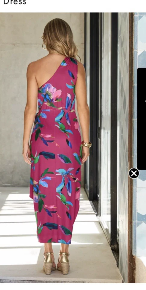 Vestido Vaina Boston Proper Floral Un Hombro Corbata Cintura Midi Para Mujer Talla Pequeña Foto 2 de 4