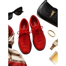 Prada Vintage Red Leather Sneakers Women's Size 38 Italy Designer Low Top REPAIR